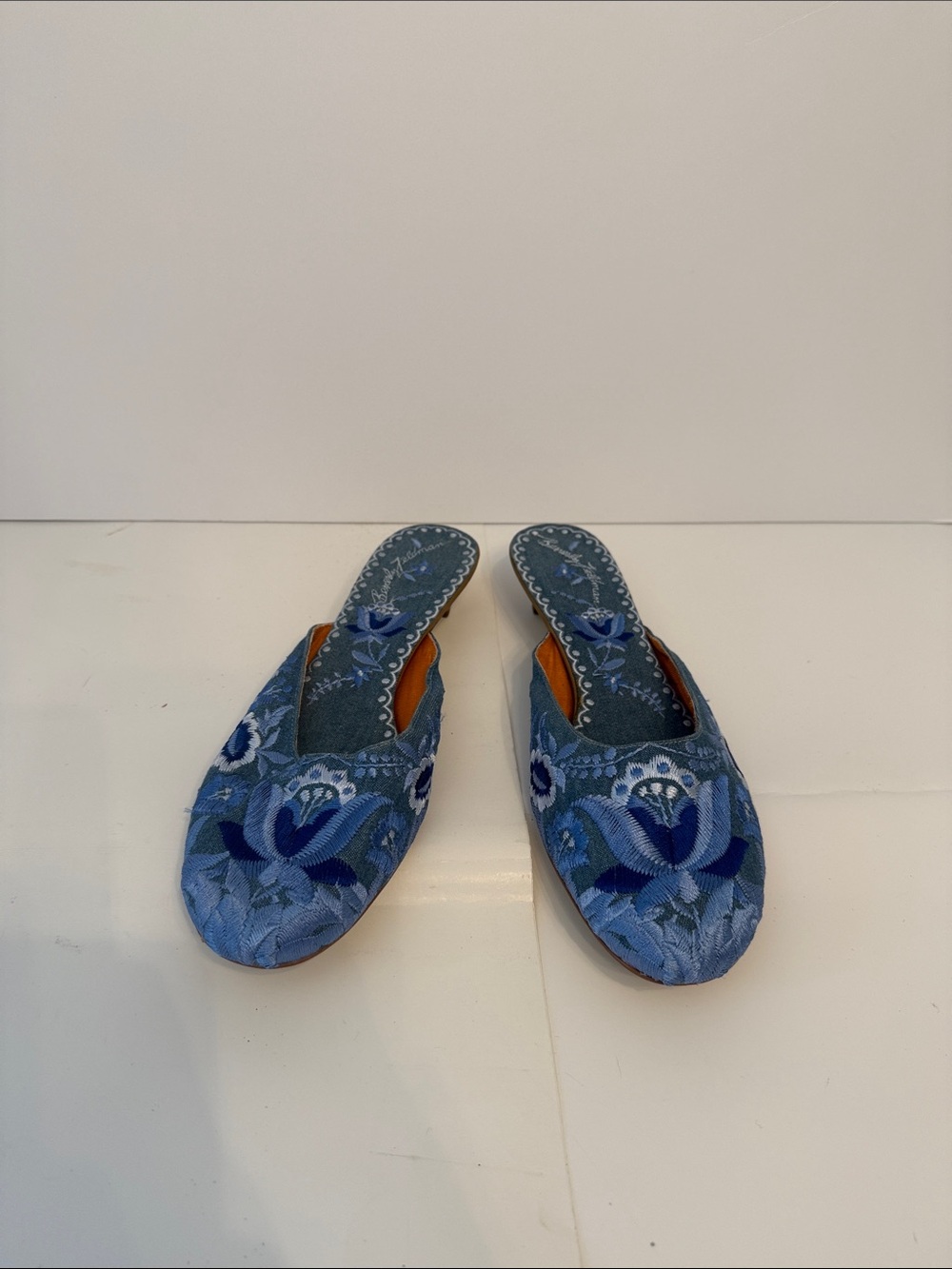 Beverly Feldman Western Blue Embroidered Slip-On Women's Flats